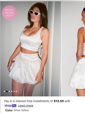 White Shiny Bubble Hem Skort